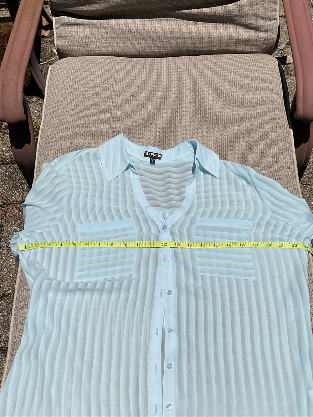 Express Light Blue Button-Up Sheer Blouse - Picture 4 of 7